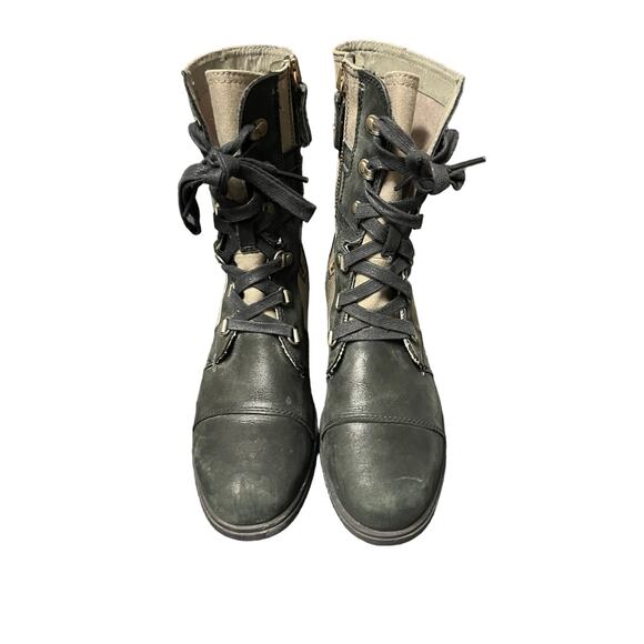 SOREL Women’s MAJOR CARLY Lace Up Leather Canvas Boot 8 Black Gray - Picture 2 of 7
